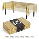 Exquisite Lace Table Cloth Rectangle Table Plastic 12-Pack Lace Tablecloth Rectangular 54" X 108" | Clear &amp; Gold Floral Tablecloth Disposable | Wild Flower Party Decorations &amp; Party Supplies