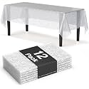 Exquisite Lace Table Cloth Rectangle Table Plastic 12-Pack Lace Tablecloth Rectangular 54" X 108" | Clear &amp; White Floral Tablecloth Disposable | Wild Flower Party Decorations &amp; Party Supplies