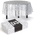 Exquisite Plastic White Lace Tablecloth Round 84" - 12 Pack