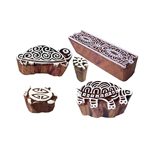 exquisite shapes border and tortoise wooden stamps for printing set of 5