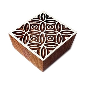 exquisite square floral design wood stamp for printing - diy henna fabric textile paper clay pottery block printing stamp