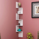 Extend Crafts Modern 5-Tier Zig-Zag Corner Shelf for Living Room, Bedroom & Office Engineered Wood Close Book Shelf