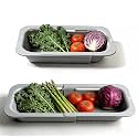Extendable Colander Strainer Basket, Over the Sink Colander and Strainer for Kitchen, Wash Vegetables and Fruits, Drain Pasta and Dry Dishes, Adjustable Colander from 13.5In to 18.7In, Gray