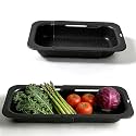 Extendable Colander Strainer Basket, Over the Sink Colander and Strainer for Kitchen, Wash Vegetables and Fruits, Drain Pasta and Dry Dishes, Adjustable Colander from 13.5In to 18.7In, Black