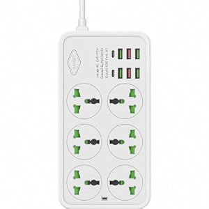extension board with 20w fast pd type c 2500w 10a extension cord 4 universal socket 38w usb fast charging ports multi port extension for homeofficecomputermobile 2m power cord z69-white