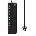 Extension Board with 20W Fast PD Type C 2500W 10A Extension Cord 4 Universal Socket 38W USB Fast Charging Ports Multi Port Extension for Home,Office,Computer,Mobile 2M Power Cord. (A85U-Black)