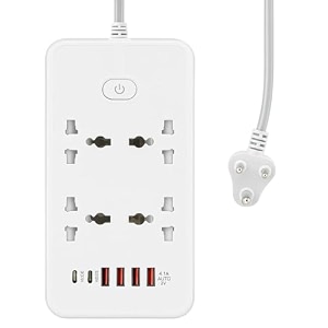 extension board with 20w fast pd type c 2500w 10a extension cord 4 universal socket 38w usb fast charging ports multi port extension for homeofficecomputermobile 2m power cord z66-white