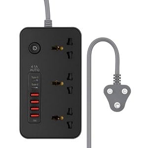 extension board with 20w fast pd type c 2500w 10a extension cord 4 universal socket 38w usb fast charging ports multi port extension for homeofficecomputermobile 2m power cord z65-black