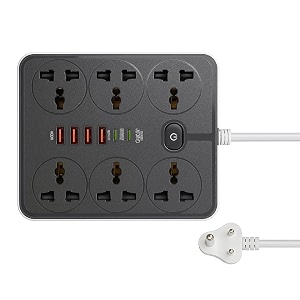 extension board with 20w fast pd type c 2500w 10a extension cord 4 universal socket 38w usb fast charging ports multi port extension for homeofficecomputermobile 2m power cord z67-black