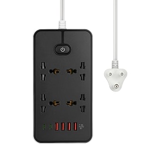 extension board with 20w fast pd type c 2500w 10a extension cord 4 universal socket 38w usb fast charging ports multi port extension for homeofficecomputermobile 2m power cord z66-black