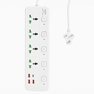 extension board with 20w fast pd type c 2500w 10a extension cord 4 universal socket 38w usb fast charging ports multi port extension for homeofficecomputermobile 2m power cord a85u-white
