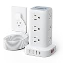 Extension Cord with Multiple Outlets, SMALLRT Flat Plug Power Strip Tower, Power Bars with USB 12 AC Outlets, 16.5FT Ultra Thin Extension Cord for Home Office, Overload Protection