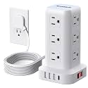 Extension Cord with Multiple Outlets, SMALLRT Flat Plug Power Strip Tower with USB 12 AC Outlets, 6.5FT Ultra Thin Extension Cord Outlet Extender for Home Office, Overload Protection