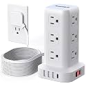 Extension Cord with Multiple Outlets, SMALLRT Flat Plug Power Strip Tower, Outlet Extender with USB 12 AC Outlets, 10FT Ultra Thin Extension Cord for Home Office, Overload Protection