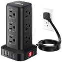Extension Cord with Multiple Outlets, SMALLRT Flat Plug Power Strip Tower with USB 12 AC Outlets, 6.5FT Ultra Thin Extension Cord Outlet Extender for Home Office, Black