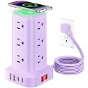 Extension Cord with Multiple Outlets, SMALLRT Outlet Extender with 12 AC Outlets 4 USB, 6.5FT Power Strip Tower for Home Office Supplies, Purple
