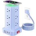 Extension Cord with Multiple Outlets, SMALLRT Outlet Extender with 12 AC Outlets 4 USB, 6.5FT Power Strip Tower for Home Office Supplies, Blue