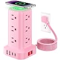 Extension Cord with Multiple Outlets, SMALLRT Outlet Extender with 12 AC Outlets 4 USB, 6.5FT Power Strip Tower for Home Office Supplies, Pink