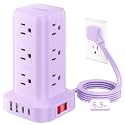 Extension Cord with Multiple Outlets, SMALLRT Power Strip Tower, Outlet Extender with 12 AC Outlets 4 USB, 6.5FT Extension Cord for Home Dorm Room, Office Supplies, Purple