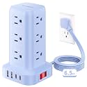 Extension Cord with Multiple Outlets, SMALLRT Power Strip Tower, Outlet Extender with 12 AC Outlets 4 USB, 6.5FT Extension Cord for Home Dorm Room, Office Supplies, Blue
