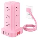 Extension Cord with Multiple Outlets, SMALLRT Power Strip Tower, Outlet Extender with 12 AC Outlets 4 USB, 6.5FT Extension Cord for Home Dorm Room, Office Supplies, Pink