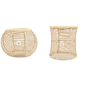 extenso eco-friendly natural bamboo muddachairmuddha sitting stool for outdoorindoorfurnishing yellow-combo set of 2
