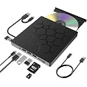 External CD DVD Drive, [6 in 1] USB 3.0 Type C Portable CD/DVD +/-RW Optical Drive/DVD Player for Laptop with 4 USB Ports & 2 SD Card Slots & 1 Type-C Ports Maximum 24x CD Write/Read Speed