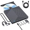 External DVD CD Drive, USB 3.0 and Type-C External CD/DVD Drive DVD Burner with SD/TF Card Burner and 4 USB, [7 in 1] External DVD Drive for Windows/Linux//Laptop/Desktops/PC