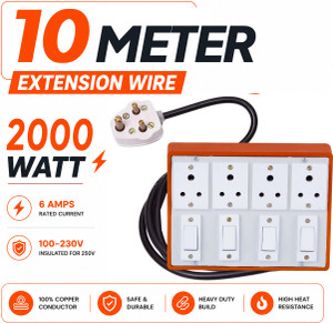 extocord heavy duty extension board 4 socket 4 switch 2000w 3 core cable 10 meter 4 socket extension boards brown 10 m