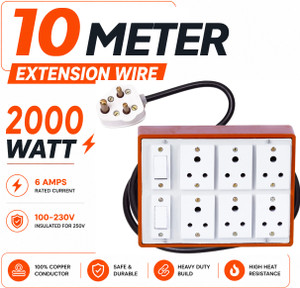 extocord heavy duty extension board 6 socket 2 switch 2000w 3 core cable 10 meter 6 socket extension boards brown 10 m