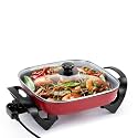 Extra Deep Electric Skillet with Glass Lid, Square Design with Non-Stick Surface & Cool-Touch Handles, Large Non-stick Frying Pan & Multi-Cooker, Adjustable Temperature Control