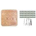 Extra Large (8x8") 3-Layer Silicone Suture Pad w/Wounds Suturing Practice Kit - Includes pad, Driver, Pickups, Scissors, Blade, 20x Nylon 4-0s & Educational Material