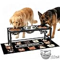 Extra Large Elevated Dog Bowls, 4 Adjustable Height with Three 101oz/3000ml Large Stainless Steel Bowls and Splash pad, Raised Dog Bowl Stand for Large and Extra Large Breeds
