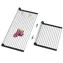 Extra Large Expandable Roll Up Dish Drying Rack,Over The Sink Drying Rack Sink Cover Kitchen Sink Accessories Kitchen Rolling up Stainless Steel Drainer, Foldable,Rollable（Black，22.8''-12.4''）