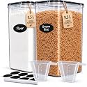 DWËLLZA KITCHEN Extra Large Flour and Sugar Storage Containers 9.5L Set of 2 Plastic Bulk Airtight Food Storage with Lids for Rice, Cereal, Pasta or Brown Sugar with Marker, Labels &amp; Measuring Cups