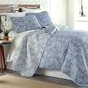 Extra Large King Size Quilts with 2 Quilted Pillow Shams, Reversible Blue