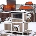 Extra Large Outdoor Heated Cat House Insulated 2-Story Weatherproof,Brown