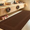 Extra Large Waffle Bath Mat, Boho Woven Modern Bath Rug Absorbent Non Slip, Ultra Soft Bathroom Mats, Machine Washable Knit Bath Rugs with Tassels for Bathroom, Bedroom, Kitchen, Tub, 5'x2', Brown