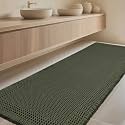 Extra Large Waffle Bath Mat, Boho Woven Modern Bath Rug Absorbent Non Slip, Ultra Soft Bathroom Mats, Machine Washable Knit Bath Rugs with Border for Bathroom, Bedroom, Kitchen, Tub, 5'x2', Dark Green