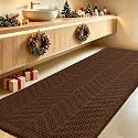 Extra Large Waffle Bath Mat, Boho Woven Modern Bath Rug Absorbent Non Slip, Ultra Soft Bathroom Mats, Machine Washable Knit Bath Rugs with Herringbones for Bathroom, Bedroom,Kitchen,Tub, 5'x2', Brown