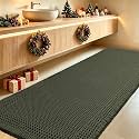Extra Large Waffle Bath Mat, Boho Woven Modern Bath Rug Absorbent Non Slip, Ultra Soft Bathroom Mats, Machine Washable Knit Bath Rugs with Border for Bathroom, Bedroom, Kitchen, 6'x2', Dark Green