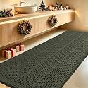 Extra Large Waffle Bath Mat, Boho Woven Modern Bath Rug Absorbent Non Slip, Ultra Soft Bathroom Mats, Machine Washable Knit Bath Rugs with Herringbones for Bathroom, Bedroom, Tub, 5'x2', Dark Green