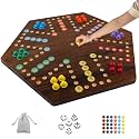 Extra Large Wahoo Board Game Wooden Original Board Game 2 Side Painted Fast Track Game for 4 Player and 6 Player with 30 Marbles,6 Dices for Family Game Night (Brush Paint Burn Color)