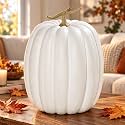Extra‑Large White Faux Artificial Pumpkin, Realistic Foam Fake Pumpkin for Fall Harvest Decor, Rustic Lifelike Ornament for Halloween Thanksgiving Home Porch Tabletop Outdoor Decorations