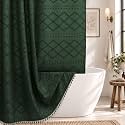 Extra Long Boho Shower Curtain with Tassels 72 x 90, Dark Green