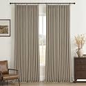 Extra Long Linen Blackout Dining Room Window Curtains 105 Inches 2 Panels Set, Oak Taupe Memory Shape Pinch Pleat Double Layer Heavy Curtain Insulated Sound Dampening Large Living Room Modern Drapes