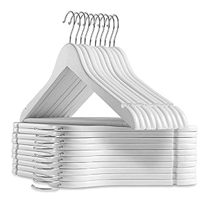 star work extra strong white wooden suit hangers luxury wood coat hangers glossy finish with extra thick hooksampanti-slip bar 6 count