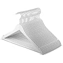 Extra Strong White Wooden Suit Hangers, Luxury Wood Coat Hangers, Glossy Finish with Extra Thick Hooks&amp;Anti-Slip Bar (20)