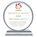 Extra-thick 6” Personalized Appreciation Gift Plaque for Happy Retirement Boss, Employee, Pastor, Pure K9 Crystal Clear Glass Circle Award with custom Name and Company LOGO (S - 6")