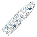 Extra Thick Ironing Board Cover and Pad, Coral Starfish Coastal 15x54 Ironing Board Cover, Resist Scorching and Staining,Elastic Edges,Nautical Blue Conch Ocean Theme